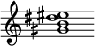 {
  % Rivin lopun pystyviiva ja tahtiosoitus piiloon.
  \override Score.BarLine.break-visibility = ##(#f #t #t)
  \override Staff.TimeSignature #'stencil = ##f
  
  <gis' b' dis'' eis''>1
}
