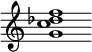 {
  % Rivin lopun pystyviiva ja tahtiosoitus piiloon.
  \override Score.BarLine.break-visibility = ##(#f #t #t)
  \override Staff.TimeSignature #'stencil = ##f
  
  <g' c'' des'' f''>1
}
