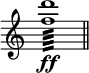 
\relative c'' {
  \override Staff.TimeSignature #'stencil = ##f
  <f d'>1:64\ff \bar "||"
}
