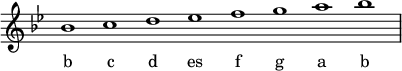  
\new Staff \with {\remove Time_signature_engraver} 
\relative bes' {\key bes \major \time 8/1 bes1 c1 d1 es1 f1 g1 a1 bes1 }
\addlyrics { b c d es f g a b }
