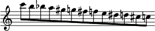 { \override Score.TimeSignature #'stencil = ##f \relative c''' { \cadenzaOn c8[ b bes a gis g fis f e dis d cis c] } }