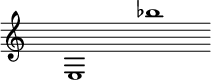 
\language "italiano"
\score {
  \relative do {
    \time 9/2
    s4 mi1 s4 sib'''1
  }
  \layout {
    \context { \Staff \RemoveEmptyStaves \remove Time_signature_engraver }
        \context { \Score
               \override SpacingSpanner.base-shortest-duration = #(ly:make-moment 1/32)
    }
    indent = 0\cm
    line-width = #120
    \override Score.BarNumber #'stencil = ##f
  }
}
\header { tagline = ##f}
