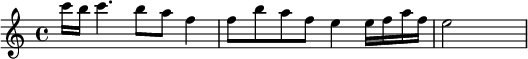 \relative c''{\set Staff.midiInstrument = #"flüt" c'16 b c4.  b8 bir f4 f8 baf e4 e16 faf e2 s}