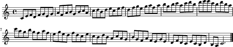 
{

\modalTranspose c c' { c d e f g a b } { c8 e f } 
\modalTranspose c d' { c d e f g a b } { c e f } 
\modalTranspose c e' { c d e f g a b } { c e f } 
\modalTranspose c f' { c d e f g a b } { c e f } 
\modalTranspose c g' { c d e f g a b } { c e f } 
\modalTranspose c a' { c d e f g a b } { c e f } 
\modalTranspose c b' { c d e f g a b } { c e f } 
\modalTranspose c c'' { c d e f g a b } { c e f } 
\modalTranspose c d'' { c d e f g a b } { c e f } 
\modalTranspose c e'' { c d e f g a b } { c e f } 
\modalTranspose c f'' { c d e f g a b } { c e f } 
\modalTranspose c g'' { c d e f g a b } { c e f } 
\modalTranspose c a'' { c d e f g a b } { c e f } 
\modalTranspose c b'' { c d e f g a b } { c e f } 

\modalInversion c e''' { c d e f g a b } { c e f } 
\modalInversion c d''' { c d e f g a b } { c e f } 
\modalInversion c c''' { c d e f g a b } { c e f } 
\modalInversion c b'' { c d e f g a b } { c e f } 
\modalInversion c a'' { c d e f g a b } { c e f } 
\modalInversion c g'' { c d e f g a b } { c e f } 
\modalInversion c f'' { c d e f g a b } { c e f } 
\modalInversion c e'' { c d e f g a b } { c e f } 
\modalInversion c d'' { c d e f g a b } { c e f } 
\modalInversion c c'' { c d e f g a b } { c e f } 
\modalInversion c b' { c d e f g a b } { c e f } 
\modalInversion c a' { c d e f g a b } { c e f } 
\modalInversion c g' { c d e f g a b } { c e f } 
\modalInversion c f' { c d e f g a b } { c e f } 
\modalInversion c e' { c d e f g a b } { c e f } 
\modalInversion c d' { c d e f g a b } { c e f } 

c'2.

\bar "|."
}
