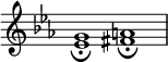 
{\clef treble
\override Staff.TimeSignature #'stencil = ##f %hide the automatic time signature
\key ees \major
\time 8/4
<ees' g'>1_\fermata <fis' a'>_\fermata}
