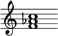 {
  % Rivin lopun pystyviiva ja tahtiosoitus piiloon.
  \override Score.BarLine.break-visibility = ##(#f #t #t)
  \override Staff.TimeSignature #'stencil = ##f
  
  <f' aes' c''>1
}
