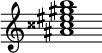 {
  % Rivin lopun pystyviiva ja tahtiosoitus piiloon.
  \override Score.BarLine.break-visibility = ##(#f #t #t)
  \override Staff.TimeSignature #'stencil = ##f
  
  <ais' cisis'' eis'' gis'' b''>1
}
