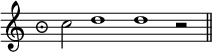 { \override Score.TimeSignature #'style = #'neomensural \time 9/4 \cadenzaOn c''2 d''1 d'' r2 \bar "||" }