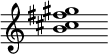 {
  % Rivin lopun pystyviiva ja tahtiosoitus piiloon.
  \override Score.BarLine.break-visibility = ##(#f #t #t)
  \override Staff.TimeSignature #'stencil = ##f
  
  <b' cis'' fis'' gis''>1
}
