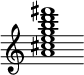 {
  % Rivin lopun pystyviiva ja tahtiosoitus piiloon.
  \override Score.BarLine.break-visibility = ##(#f #t #t)
  \override Staff.TimeSignature #'stencil = ##f
  
  <a' cis'' e'' g'' b'' d''' fis'''>1
}
