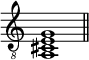 
\relative c {
  \clef "treble_8"
  \override Score.TimeSignature #'stencil = ##f
  <a cis e g>1
  \bar "||"
}
