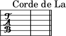  
          \new TabStaff \with {
    stringTunings = #bass-tuning	
  } {
   \relative {
             \set TabStaff.minimumFret = #8
      \set TabStaff.restrainOpenStrings = ##t
        	 \once \override Score.RehearsalMark.self-alignment-X = #LEFT
	\mark "Corde de La"
         | fis, g gis a | a aes g ges | \bar "||"  \break
  }
  }

 
 