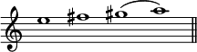 {\override Score.TimeSignature #'stencil = ##f \relative a''{\cadenzaOn e1 fis gis(a) \bar"||"\cadenzaOff} }
