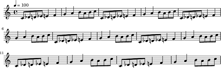 
{ \relative c'' {
 \clef treble
 \tempo 4 = 100
 \set Staff.midiInstrument = "applause"
 c,8 des d ees e4 f g a b8 a b c
 \set Staff.midiInstrument = "bird tweet"
 c, des d ees e4 f g a b8 a b c
 \set Staff.midiInstrument = "breath noise"
 c, des d ees e4 f g a b8 a b c
 \set Staff.midiInstrument = "seashore"
 c, des d ees e4 f g a b8 a b c
 \set Staff.midiInstrument = "telephone ring"
 c, des d ees e4 f g a b8 a b c
 \set Staff.midiInstrument = "gunshot"
 c, des d ees e4 f g a b8 a b c
 \set Staff.midiInstrument = "helicopter"
 c, des d ees e4 f g a b8 a b c
 }
 } 