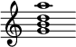 {
  % Rivin lopun pystyviiva ja tahtiosoitus piiloon.
  \override Score.BarLine.break-visibility = ##(#f #t #t)
  \override Staff.TimeSignature #'stencil = ##f
  
  <g' b' d'' a''>1
}
