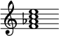 {
  % Rivin lopun pystyviiva ja tahtiosoitus piiloon.
  \override Score.BarLine.break-visibility = ##(#f #t #t)
  \override Staff.TimeSignature #'stencil = ##f
  
  <f' aes' c'' e''>1
}
