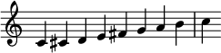 {
\override Score.TimeSignature #'stencil = ##f
\relative c' {\time 8/4 c cis d e fis g a b c} }