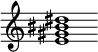 {
  % Rivin lopun pystyviiva ja tahtiosoitus piiloon.
  \override Score.BarLine.break-visibility = ##(#f #t #t)
  \override Staff.TimeSignature #'stencil = ##f
  
  <e' gis' bis' dis''>1
}
