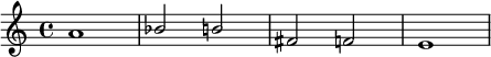 
\language "italiano"
melody = \relative do'' {
  \time 4/4
  \stemUp
  la1 | sib2 si | fad fa | mi1 |
}
\score {
  <<
    \new Voice = "mel" { \autoBeamOff \melody }
  >>
  \layout {
    \context { \Staff 
               \RemoveEmptyStaves 
             }
    \context { \Score
               \override SpacingSpanner.base-shortest-duration = #(ly:make-moment 1/32)
    }
    indent = 0\cm
    \override Score.BarNumber #'stencil = ##f
  }
  \midi { }
}
\header { tagline = ##f}
