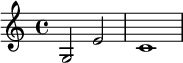 \ relative c '{\ time 4/4 \ key c \ major g2 e'2 c1}