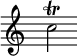 { 
  \override Score.TimeSignature #'stencil = ##f 
  \cadenzaOn 
  \relative c'' {
    s4 c2\trill
  }
}