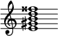 {
  % Rivin lopun pystyviiva ja tahtiosoitus piiloon.
  \override Score.BarLine.break-visibility = ##(#f #t #t)
  \override Staff.TimeSignature #'stencil = ##f
  
  <e' gis' b' d'' fisis''>1
}
