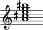 {
  % Rivin lopun pystyviiva ja tahtiosoitus piiloon.
  \override Score.BarLine.break-visibility = ##(#f #t #t)
  \override Staff.TimeSignature #'stencil = ##f
  
  <a' cis'' e'' g'' bis''>1
}
