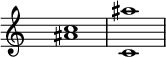 
  \relative c' {
    \key c \major \time 1/1 \hide Staff.TimeSignature
    <c' ais>1 <c, ais''>1
   }
