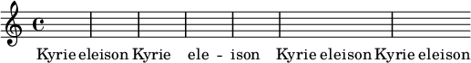 
<<
\new Staff \with {
    \remove "Slur_engraver"
    \remove "Phrasing_slur_engraver"
} \new Lyrics \lyricmode {
    Kyrie1 eleison
    Kyrie ele -- ison
    Ky8 -- ri -- e e -- le -- i -- son
    Ky -- ri -- e e -- le -- i -- son
}
>>
