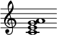 {
  % Rivin lopun pystyviiva ja tahtiosoitus piiloon.
  \override Score.BarLine.break-visibility = ##(#f #t #t)
  \override Staff.TimeSignature #'stencil = ##f
  
  <c' e' g' a'>1
}
