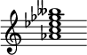 {
  % Rivin lopun pystyviiva ja tahtiosoitus piiloon.
  \override Score.BarLine.break-visibility = ##(#f #t #t)
  \override Staff.TimeSignature #'stencil = ##f
  
  <aes' c'' ees'' ges'' beses''>1
}
