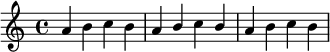 
\relative c'' {
  a b c b
  \override Stem.neutral-direction = #UP
  a b c b
  \override Stem.neutral-direction = #DOWN
  a b c b
}
