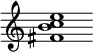 {
  % Rivin lopun pystyviiva ja tahtiosoitus piiloon.
  \override Score.BarLine.break-visibility = ##(#f #t #t)
  \override Staff.TimeSignature #'stencil = ##f
  
  <fis' b' c'' e''>1
}
