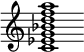 {
  % Rivin lopun pystyviiva ja tahtiosoitus piiloon.
  \override Score.BarLine.break-visibility = ##(#f #t #t)
  \override Staff.TimeSignature #'stencil = ##f
  
  <c' ees' g' bes' d'' f'' a''>1
}
