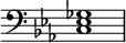 { override Score.TimeSignature #'stencil = ##f time 4/4 key c minor clef bass << { <c ees ges>1 } >> }