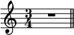 
\relative c'' {
  \time 3/4
  R2. \bar "||"
}
