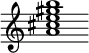 {
  % Rivin lopun pystyviiva ja tahtiosoitus piiloon.
  \override Score.BarLine.break-visibility = ##(#f #t #t)
  \override Staff.TimeSignature #'stencil = ##f
  
  <a' cis'' e'' gis'' b''>1
}
