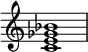  { \menimpa Skor.TimeSignature #'stensil = ##f \relatif c' { \clef treble \waktu 4/4 \kunci c \major <c e ges bes>1 } } 