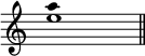 
\language "italiano"
\score {
\relative do'' {
\clef treble
\key do \major
\override Staff.TimeSignature #'stencil = ##f
\cadenzaOn
<< { mi1 } \\ {\override Stem #'transparent = ##t \once \override NoteColumn.force-hshift = 0.3 la4 } >> \bar "||"
}
\layout{
  indent = 0\mm
  line-width = #120
  \set fontSize = #0
} %layout
} %score
\header { tagline = ##f}
