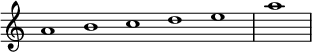 
\relative c' {  
   \new Staff \with { \remove "Time_signature_engraver" }  
   { \key c \major  \time 1/1 \cadenzaOn a'1 b c d e  \bar "|" a \bar"|"}
   }
