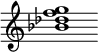 {
  % Rivin lopun pystyviiva ja tahtiosoitus piiloon.
  \override Score.BarLine.break-visibility = ##(#f #t #t)
  \override Staff.TimeSignature #'stencil = ##f
  
  <bes' des'' f'' g''>1
}
