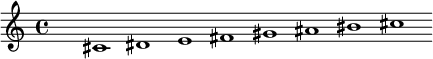 
\relative cis'{
s2 \cadenzaOn cis1 dis e fis gis ais bis cis \cadenzaOff
}
