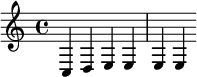 \relative {\time 4/4 c d e e e e}