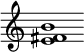 {
  % Rivin lopun pystyviiva ja tahtiosoitus piiloon.
  \override Score.BarLine.break-visibility = ##(#f #t #t)
  \override Staff.TimeSignature #'stencil = ##f
  
  <e' fis' b'>1
}
