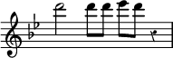 { \override Score.TimeSignature #'stencil = ##f \override Score.Rest #'style = #'classical \time 5/4 \key bes \major \relative d''' { d2 d8 d ees d r4 } }