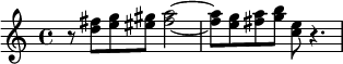 \relative c'' {r8 <fis d> <e g> <eis gis> <fis a>2~
<fis a>8 <e g > <fis a> <g h> <e c> r4.
}