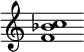 {
  % Rivin lopun pystyviiva ja tahtiosoitus piiloon.
  \override Score.BarLine.break-visibility = ##(#f #t #t)
  \override Staff.TimeSignature #'stencil = ##f
  
  <f' bes' c''>1
}
