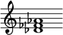 {
  % Rivin lopun pystyviiva ja tahtiosoitus piiloon.
  \override Score.BarLine.break-visibility = ##(#f #t #t)
  \override Staff.TimeSignature #'stencil = ##f
  
  <des' fes' aes'>1
}
