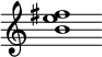 {
  % Rivin lopun pystyviiva ja tahtiosoitus piiloon.
  \override Score.BarLine.break-visibility = ##(#f #t #t)
  \override Staff.TimeSignature #'stencil = ##f
  
  <b' e'' fis''>1
}
