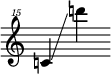 
     {
       \override SpacingSpanner.strict-note-spacing = ##t
       \set Score.proportionalNotationDuration = #(ly:make-moment 1/8)
       \clef "treble^15" \omit Score.TimeSignature
       \relative c'''{c!4 \glissando d''!}
     }
   